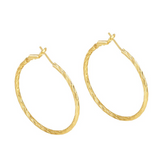 White Leaf Etched Line hoop Earring - Gold