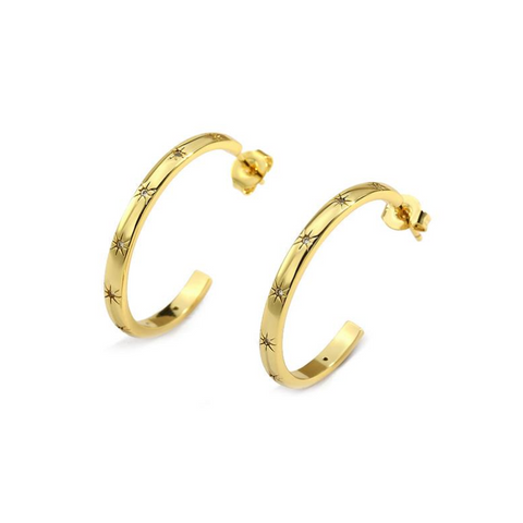 Star Imprint Hoop Earrings - Gold