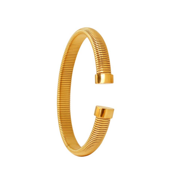 C-Shaped Ridged Bangle in Gold