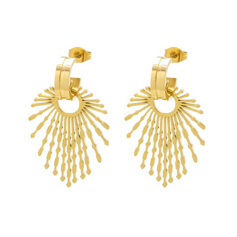 White Leaf Textured Hoop & Splay Earrings in Gold