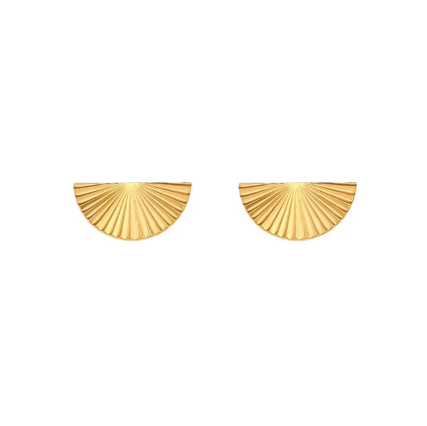 White Leaf Etched Fan Earrings - Gold