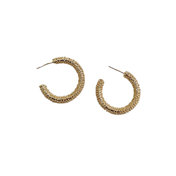 White Leaf Textured Hoop Earrings in Gold