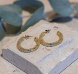 White Leaf Textured Hoop Earrings in Gold