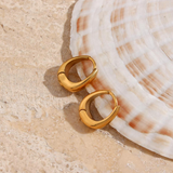 White Leaf Oval Hoop in Gold