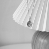White Leaf Textured Disc Necklace in Silver
