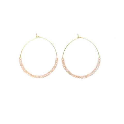 Isles & Stars Large Round Hoop Earrings With Glass Beads - Gold/Pink