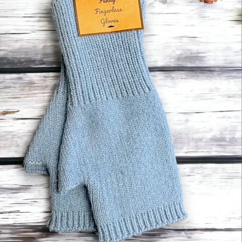 Jess & Lou Plain Knit Fingerless Gloves - Cornflower
