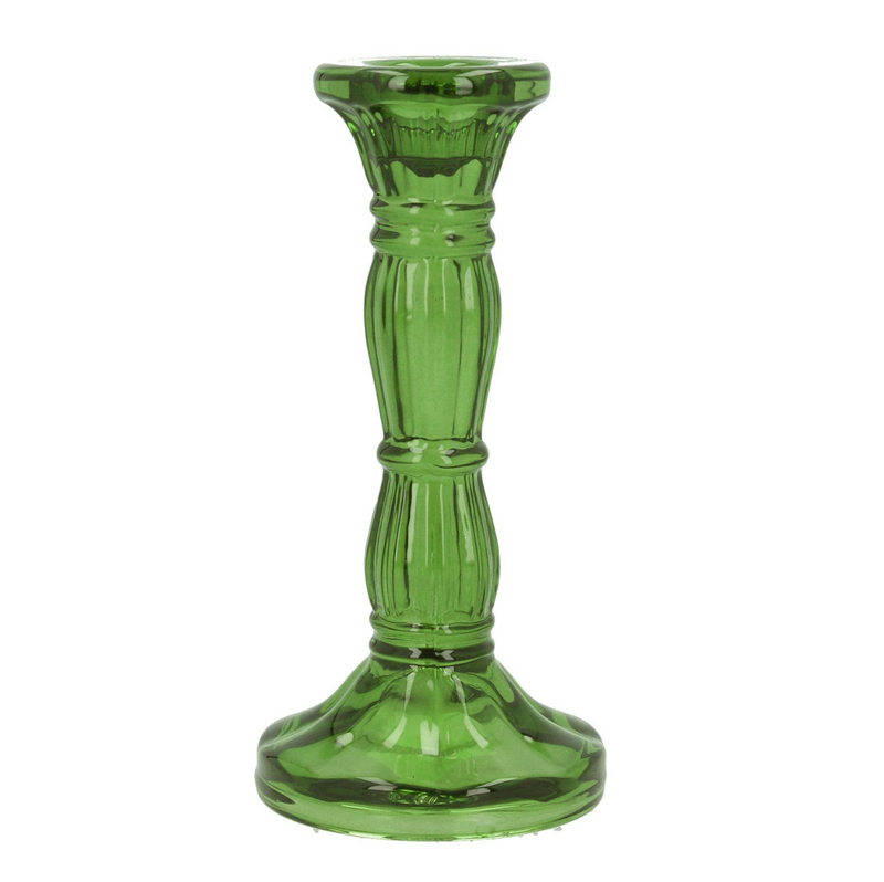 Green Glass Moulded Candlestick