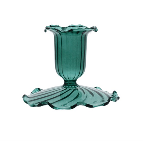 Clear Turquoise Glass Candlestick