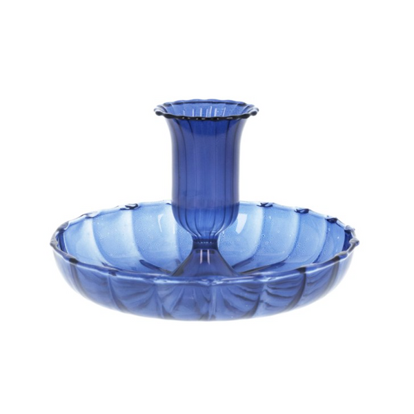 Blue Glass Candlestick Dish