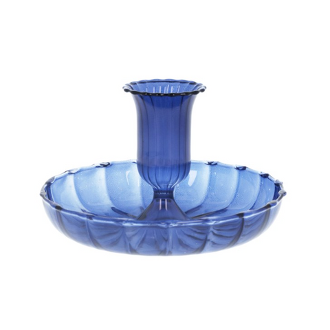 Blue Glass Candlestick Dish