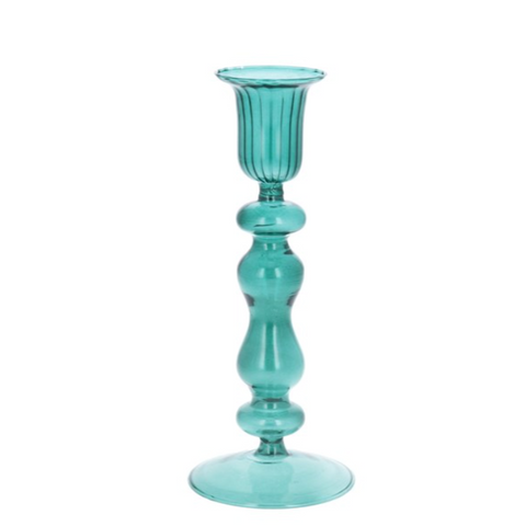 Clear Turquoise Glass Candlestick