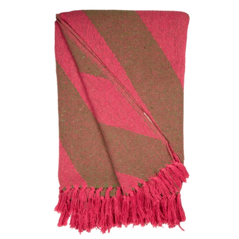 Au Maison Cotton Throw - Pink/Green Diagonal Stripe