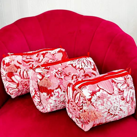 Quilted Washbag - Pink/Red/White Floral