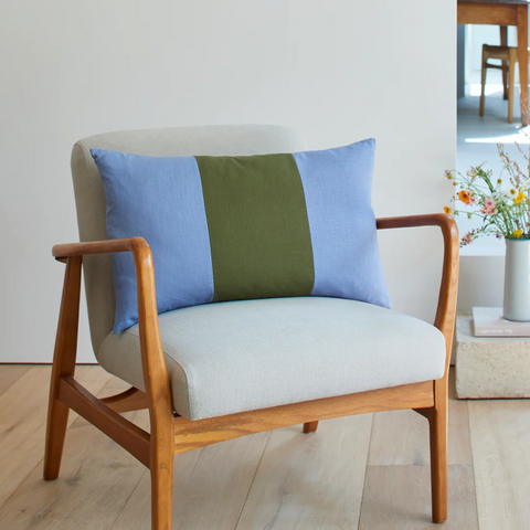 Cathrine Colebrook - Triple Colour Block Linen Cushion - DENIM/JUNGLE
