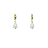 White Leaf Half hoop earring with Freshwater Pearl Drop - Gold