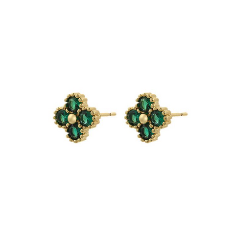 Consortium Crystal Clover Earring - Jade Green & Gold