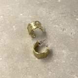 White Leaf Wide Textured Hoop - Gold