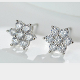 White Leaf - Cubic Zirconia Flower Earring In Silver