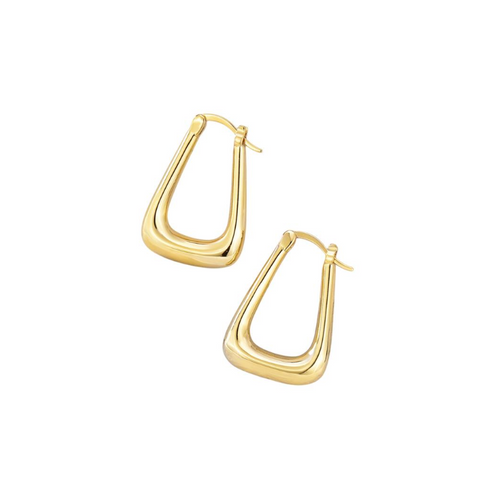 White Leaf Triangle Twist Hoop Earring - Gold