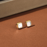 White Leaf Squared Shell Earrings - Gold