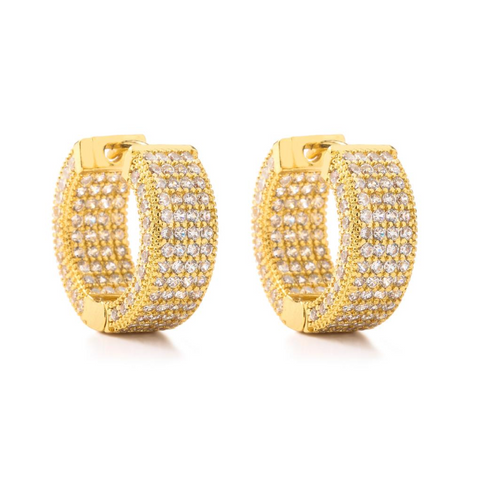 White Leaf Multi Row Cubic Zirconia Hoop - Gold
