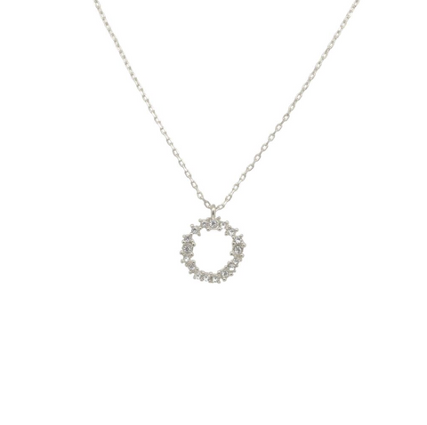 White Leaf - Crystal Cluster Circle Necklace Silver