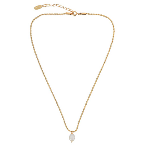 White Leaf - Freshwater Pearl Twisted Chain Necklace In Gold