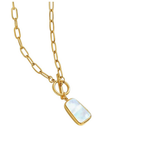 White Leaf - Mother of Pearl Pendant Necklace In Gold