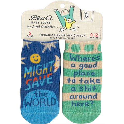 Blue Q Save World/Take Shit - Baby Socks