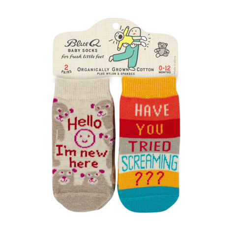 Blue Q Hello I'm New Here - Baby Socks