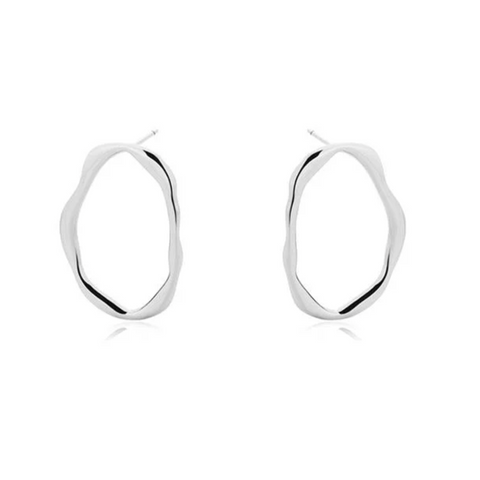 White Leaf Misshapen Oval Earring - Silver