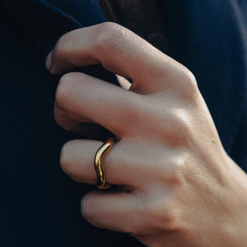 Nordic Muse Gold Chunky Irregular Band Ring, Waterproof