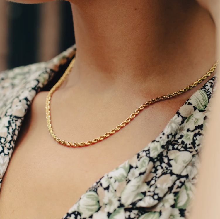 Nordic Muse Gold Rope Twist Chain Necklace, Waterproof