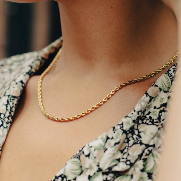 Nordic Muse - Gold Rope Twist Chain Necklace, Waterproof
