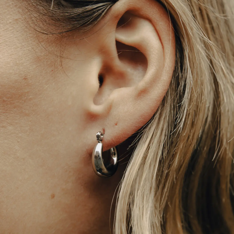 Nordic Muse Silver Mini Crescent Hoop Earrings, Waterproof