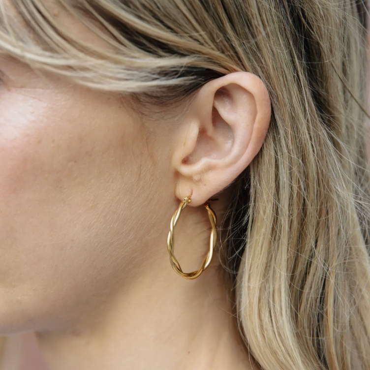 Nordic Muse Gold Large Entwined Latch Hoop Earrings, Waterproof