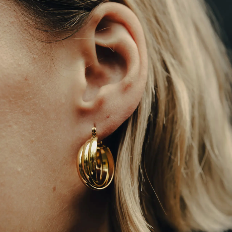 Nordic Muse Gold Triple Entwine Hoop Earrings, Waterproof