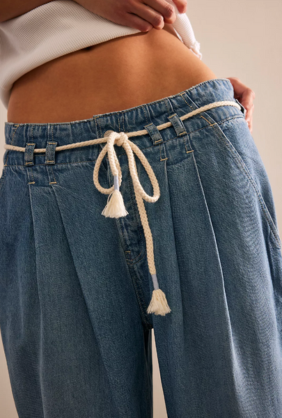Free People Dakota Cinched Pull-On Jeans - Vine