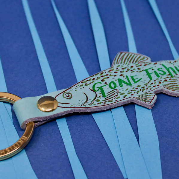 Gone Fishing Keyring - Pale Blue
