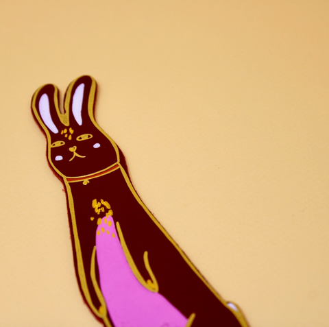 Cute Bunny Bookmark - Dark Red