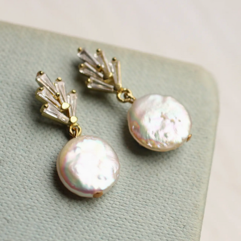 Silk Purse, Sows Ear Art Deco Crystal Pearl Earrings.