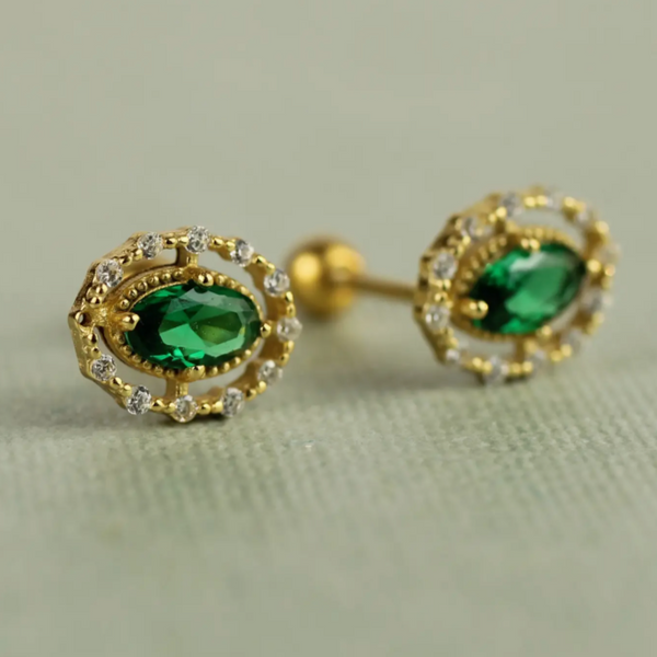Silk Purse, Sows Ear Emerald Queen Jewel Stud Earrings
