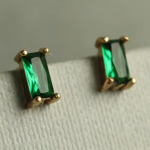 Silk Purse, Sow's Ear Emerald Baguette Rectangle Stud Earrings
