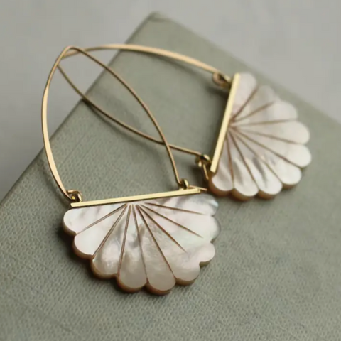 Silk Purse, Sow's Ear Mother of Pearl Art Deco Hoop Earrings