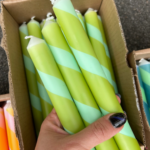 Turquoise & Green Twist Stripe Candle