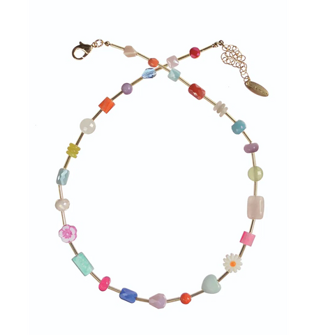 Hot Tomato Facetted Stone & Crystal W/Daisy Flower - Multi / Gold