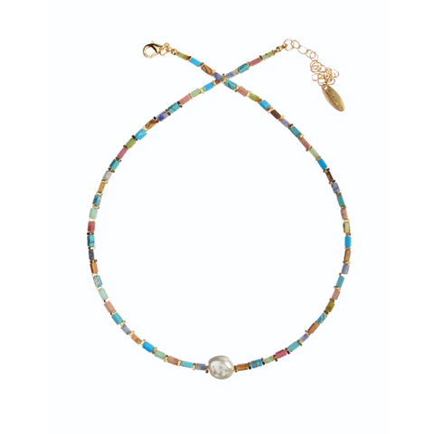 Hot Tomato Stone Slips W/Pearl Pill Bead - Soft Multi Palette / Gold