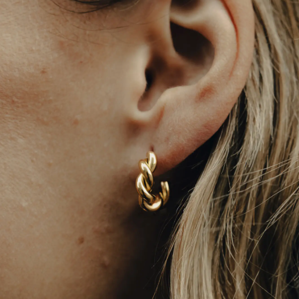 Nordic Muse Gold Ridge Twist Hoop Earrings, Waterproof