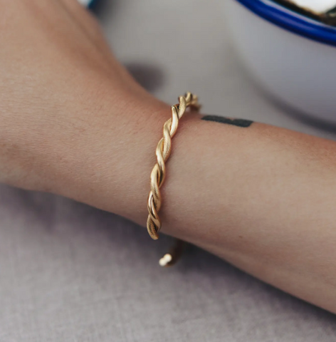 Nordic Muse Gold Twist Cuff Bangle, Waterproof